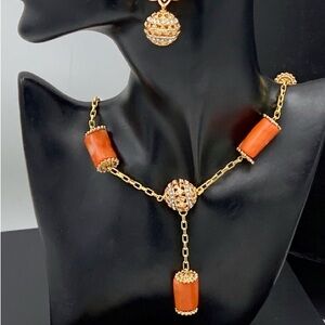 Elegant Gold and Orange Necklace Set